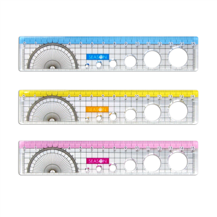 四季紙品禮品 四合一功能尺15公分 洞洞 塑膠尺 量角 
